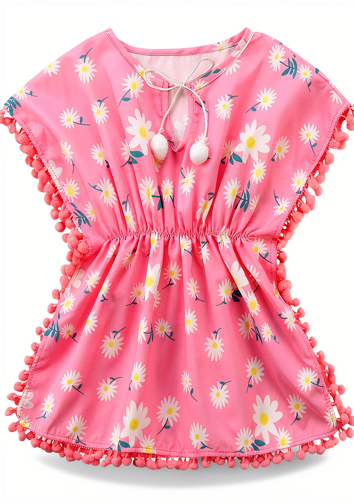 Dongci baby girls chiffon sundress in pink floral design on a hanger