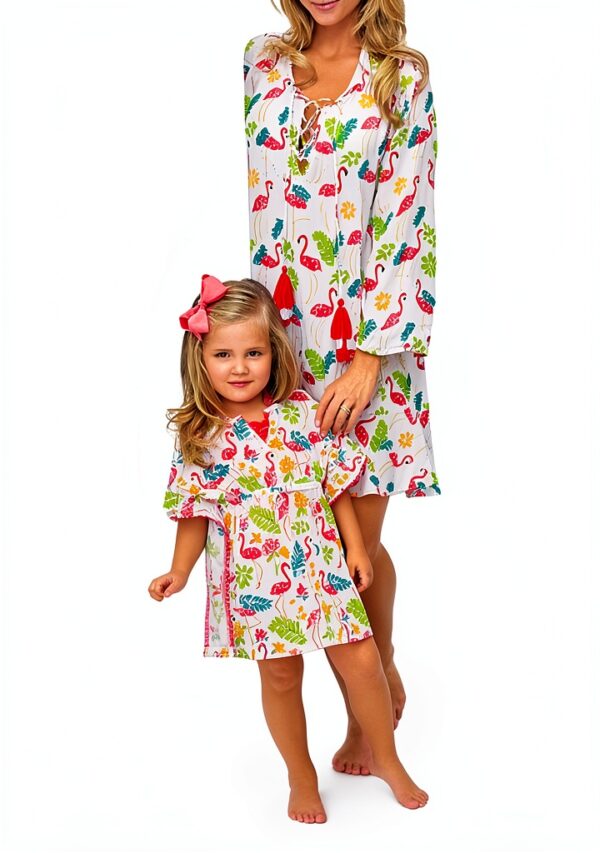 Flamant Girls Cotton Linen Cover Up Cactus Flamingo Print-1