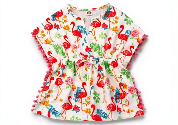 Flamant Girls Cotton Linen Cover Up Cactus Flamingo Print-0