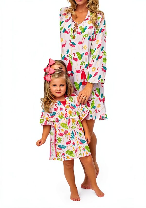 Flamant Girls Cotton Linen Cover Up Dress Cactus Print-1