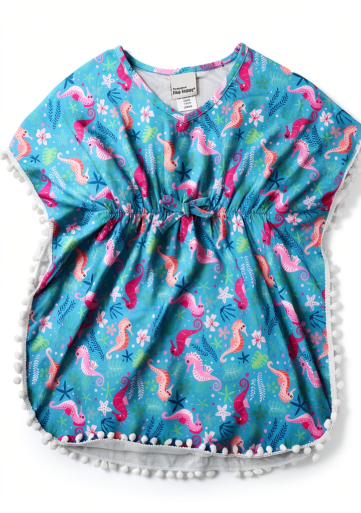 Flap Happy baby girls swimwear cover-up in Seahorse Garden color on a child at the beach