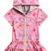 SAYOO Girls Swim Cover Up Hooded Pink Polyester Quick Dry-0