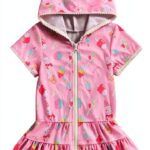 SAYOO Girls Swim Cover Up Hooded Pink Polyester Quick Dry-0