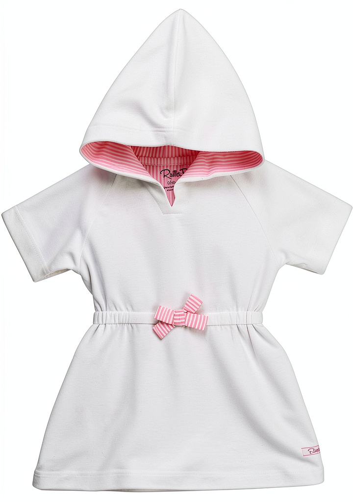 Baby girl wearing RuffleButts swim cover-up at the beach