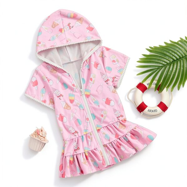 SAYOO Girls Swim Cover Up Hooded Pink Polyester Quick Dry-1