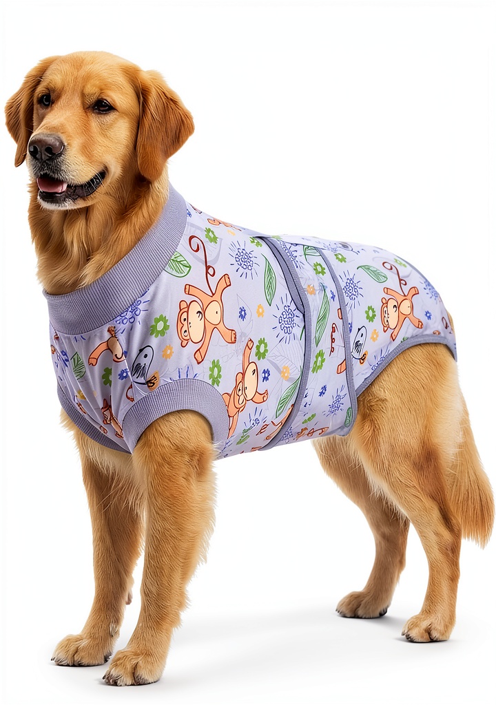 PetWarm dog recovery suit in orange color on a small dog
