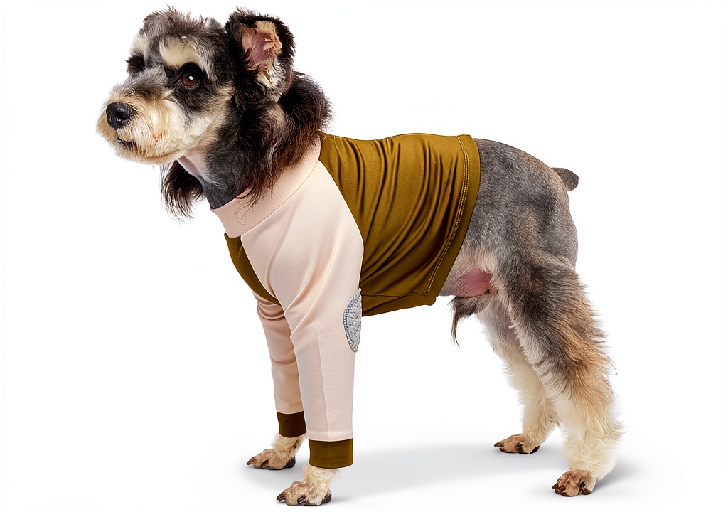 Dog wearing LeLePet recovery suit during a gentle walk